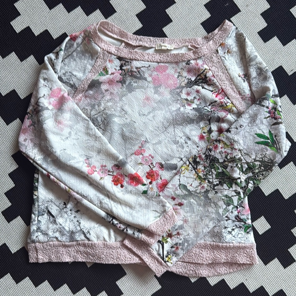 Cropped long sleeve cherry blossom top